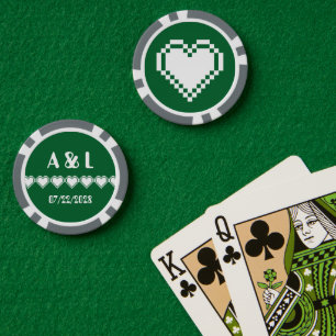 Unsere 8-Bit-Herzen in Grün Pokerchips