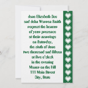 Unsere 8-Bit-Herzen in grüner Hochzeitseinladung Einladung