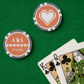 Unsere 8-Bit-Herzen in Korallen Pokerchips