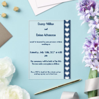 Unsere 8-Bit-Herzen in Navy-Acrylblau-Hochzeitsein Acryleinladungen
