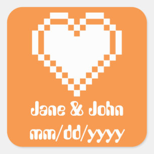Unsere 8-Bit-Herzen in Orange-Aufklebern Quadratischer Aufkleber