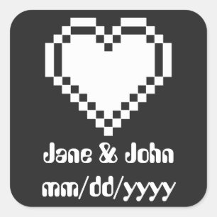 Unsere 8-Bit-Herzen in Schwarz-Aufkleber Quadratischer Aufkleber
