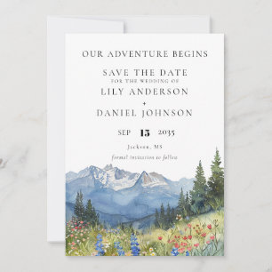 Unsere Abenteuer-Berg-Wildblumen-Foto-Hochzeit Save The Date