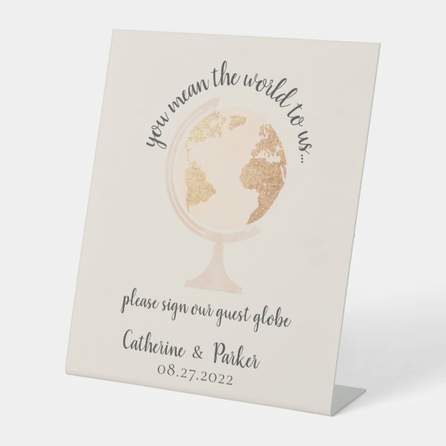Unsere Adventure World Globe Map Travel Gold Weddi Sockelschild (Vorderseite)