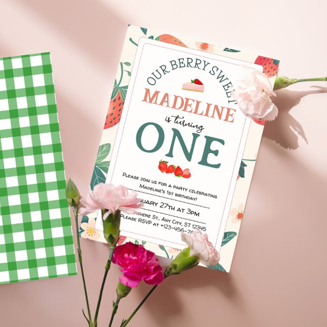 Unsere Berry Sweet Birthday Pine Green Einladung (Von Creator hochgeladen)