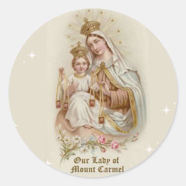 Unsere Dame am Berg Carmel mit dem Baby Jesus Runder Aufkleber (Vorderseite)