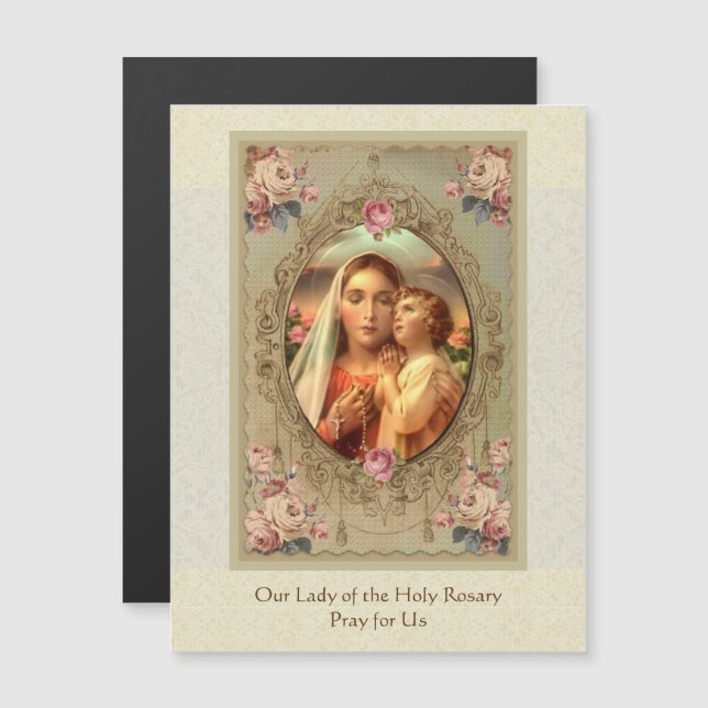 Unsere Dame der rosa Rosen heiliges Magnetkarte (Vorne/Hinten)