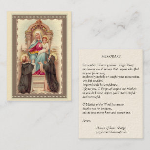 Unsere Dame der Rosenbeet-Gebet Memorare heiligen Visitenkarte