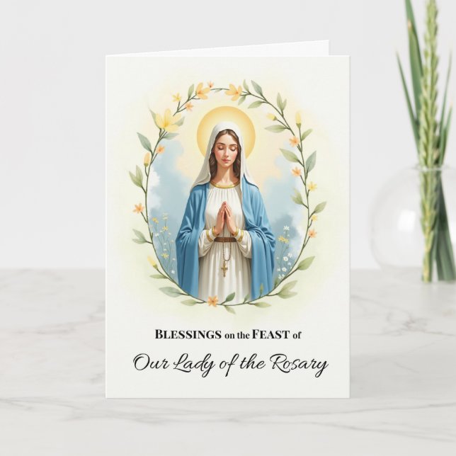 Unsere Dame des Rosary Fest Day Segen Kranz Karte (Vorderseite)