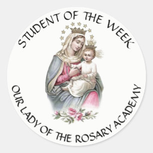 Unsere Dame des Rosenbeet-katholischen Preises Runder Aufkleber