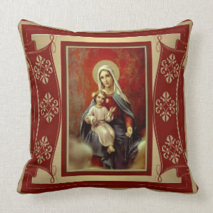 Unsere Dame des Rot-Goldes des Rosenbeet-w/Jesus Kissen