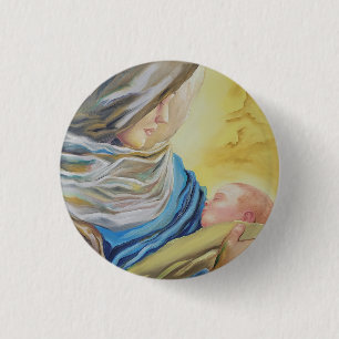 Unsere Dame des Schweigens hält das Baby Jesus Button