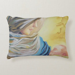 Unsere Dame des Schweigens hält das Baby Jesus Dekokissen