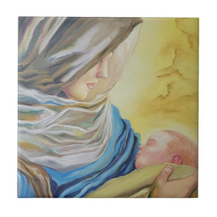 Unsere Dame des Schweigens hält das Baby Jesus Fliese