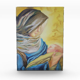 Unsere Dame des Schweigens hält das Baby Jesus Fotoblock