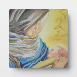 Unsere Dame des Schweigens hält das Baby Jesus Fotoplatte