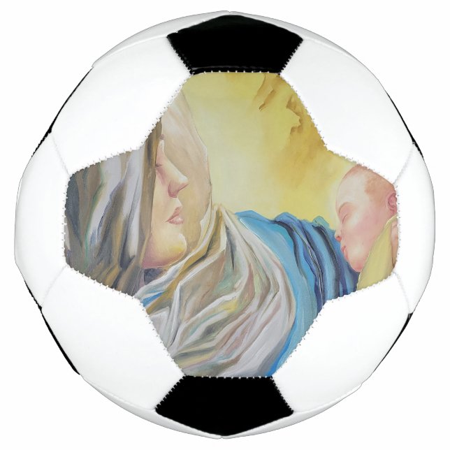 Unsere Dame des Schweigens hält das Baby Jesus Fußball (Vorderseite)