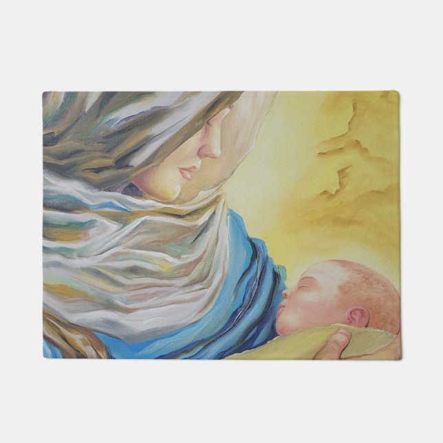 Unsere Dame des Schweigens hält das Baby Jesus Fußmatte (Vorderseite)