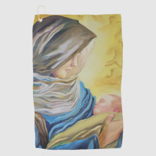 Unsere Dame des Schweigens hält das Baby Jesus Golfhandtuch