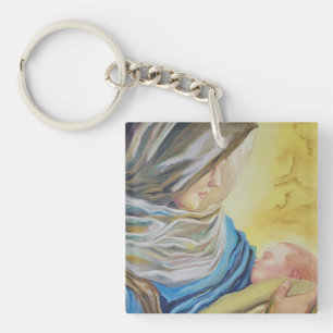 Unsere Dame des Schweigens hält das Baby Jesus Schlüsselanhänger