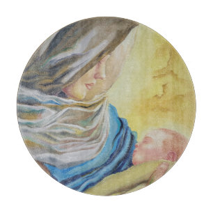 Unsere Dame des Schweigens hält das Baby Jesus Schneidebrett