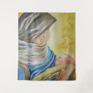 Unsere Dame des Schweigens hält das Baby Jesus Wandteppich