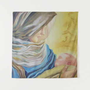 Unsere Dame des Schweigens hält das Baby Jesus Wandteppich