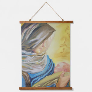 Unsere Dame des Schweigens hält das Baby Jesus Wandteppich Mit Holzrahmen