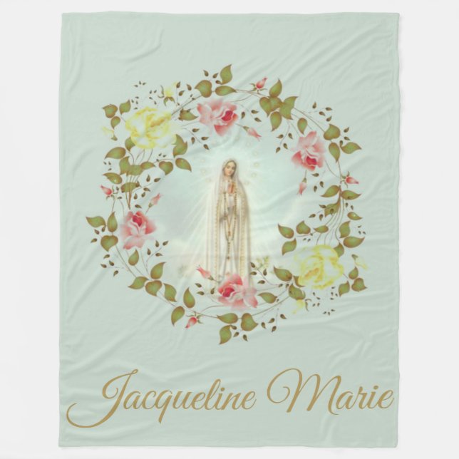 Unsere Dame Fatima-Rosedes blumenwreath-Namens Fleecedecke (Vorderseite)