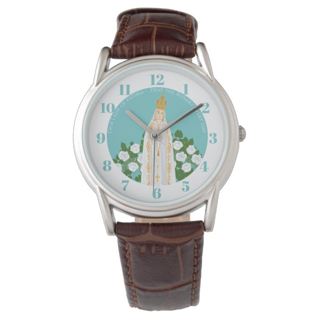 Unsere Dame Fatima und weiße Rosen Armbanduhr (Vorderseite)