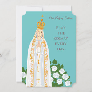Unsere Dame Fatima und weiße Rosen Geburtstagskart