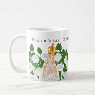 Unsere Dame Fatima und weiße Rosen Kaffeetasse