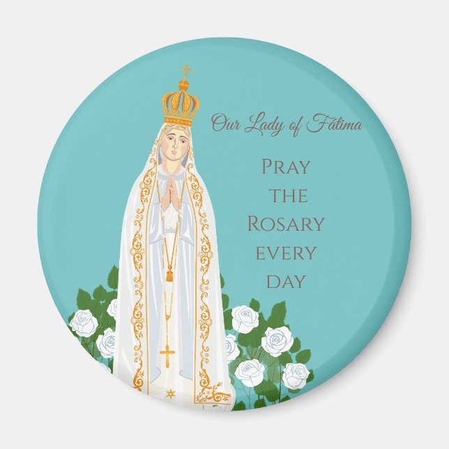 Unsere Dame Fatima und weiße Rosen Magnet (Vorne)