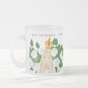 Unsere Dame Fatima und weiße Rosen Mattglastasse