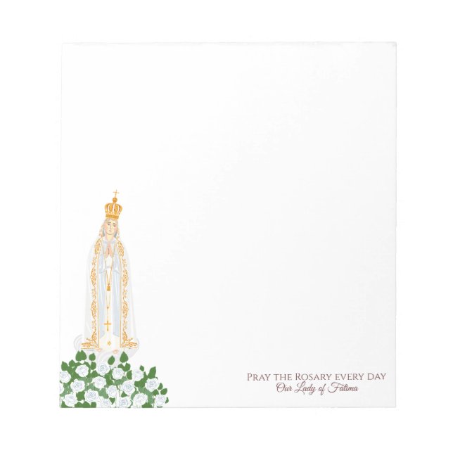 Unsere Dame Fatima und weiße Rosen Notizblock (Vorderseite)