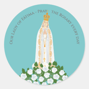 Unsere Dame Fatima und weiße Rosen Runder Aufkleber
