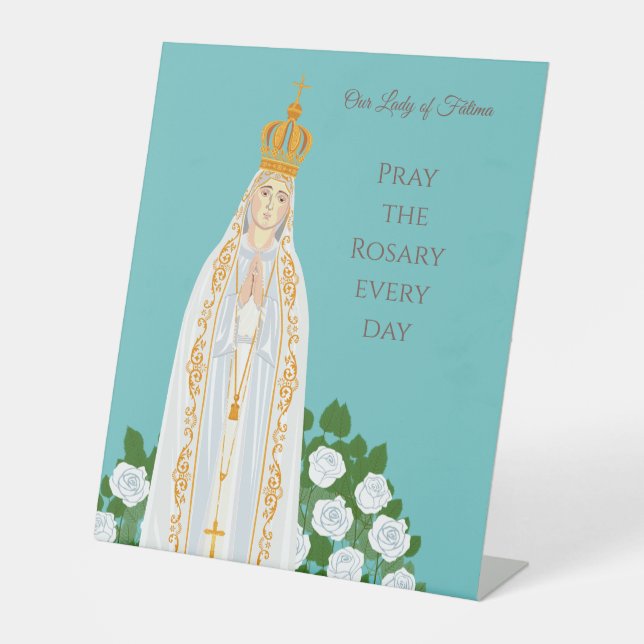 Unsere Dame Fatima und weiße Rosen Sockelschild (Vorderseite)