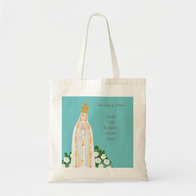 Unsere Dame Fatima und weiße Rosen Tragetasche (Vorne)