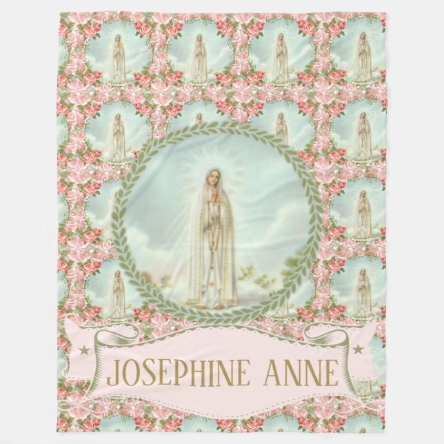 Unsere Dame Fatimader namensfahnen-Rosa-Rosen Fleecedecke (Vorderseite)