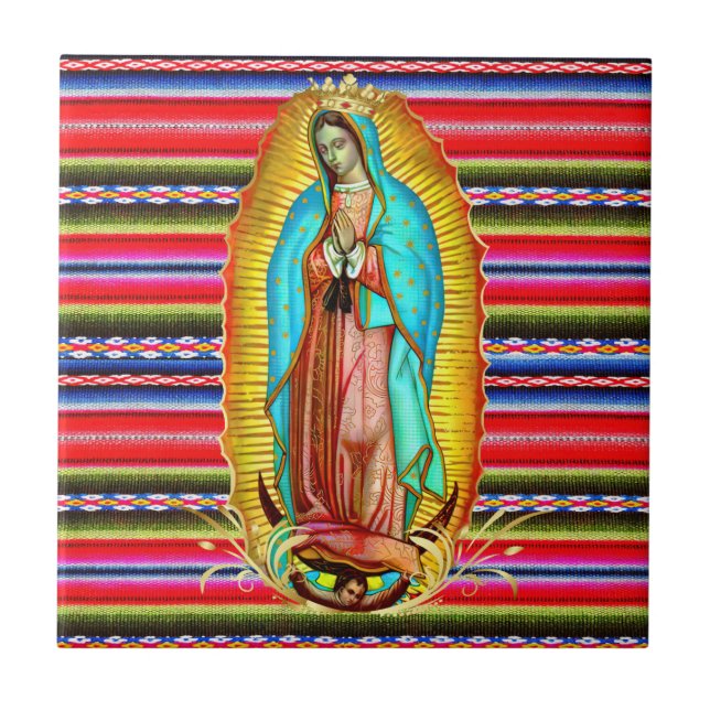 Unsere Dame Guadalupe Jungfrau Mary Zarape Katholi Fliese (Vorderseite)
