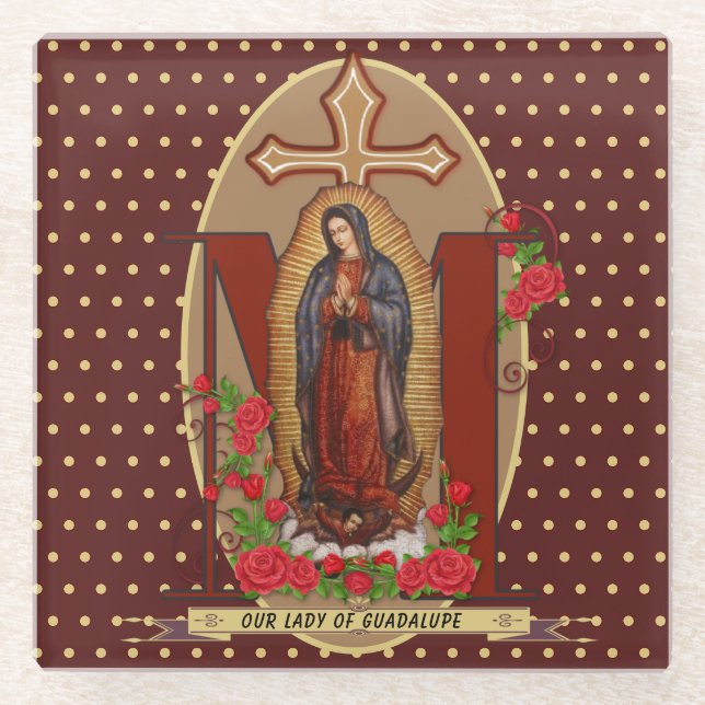 Unsere Dame Guadalupe Santa Maria Spanische Jungfr Glasuntersetzer (Vorderseite)