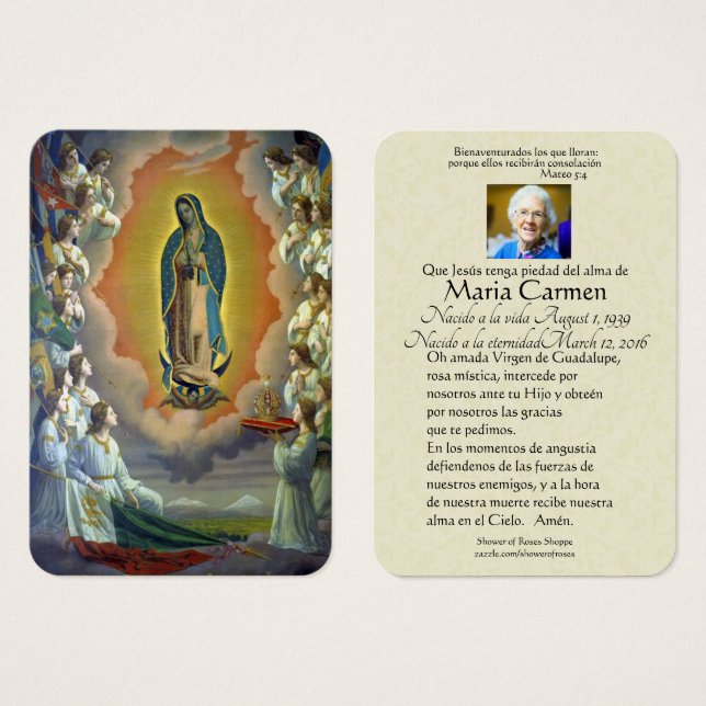 Unsere Dame Guadalupe Spanische Beerdigung Heilige (Vorne & Hinten)
