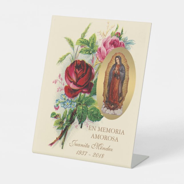 Unsere Dame Guadalupe Spanische Beerdigung Heilige Sockelschild (Vorderseite)