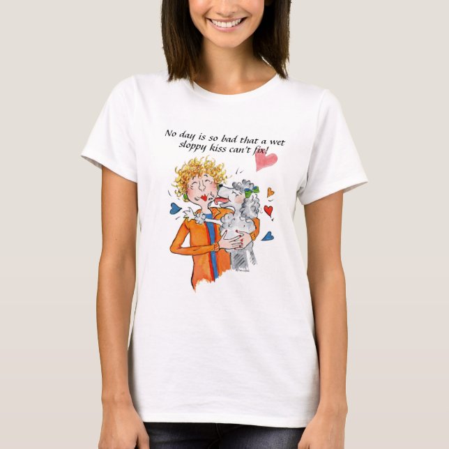 Unsere Dame in Rot begrüßte Zuhause von ihrem lieb T-Shirt (Vorderseite)