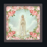 Unsere Dame Rosenbeet-Rosa-Rosen-Schmucks Fatima Kiste<br><div class="desc">Dieses ist ein schönes traditionelles Vintages Bild unserer Dame von Fatima,  unsere Dame des Rosenbeetes mit rosa Rosen.</div>