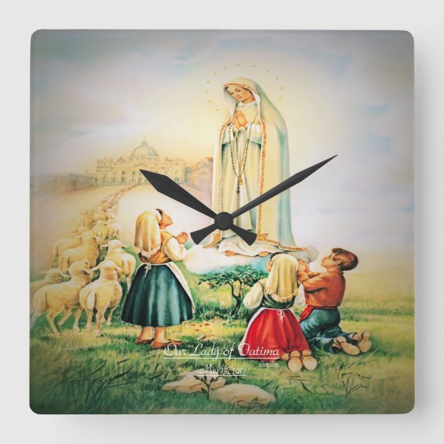 Unsere Dame von Fatima 1917 Quadratische Wanduhr (Vorderseite)