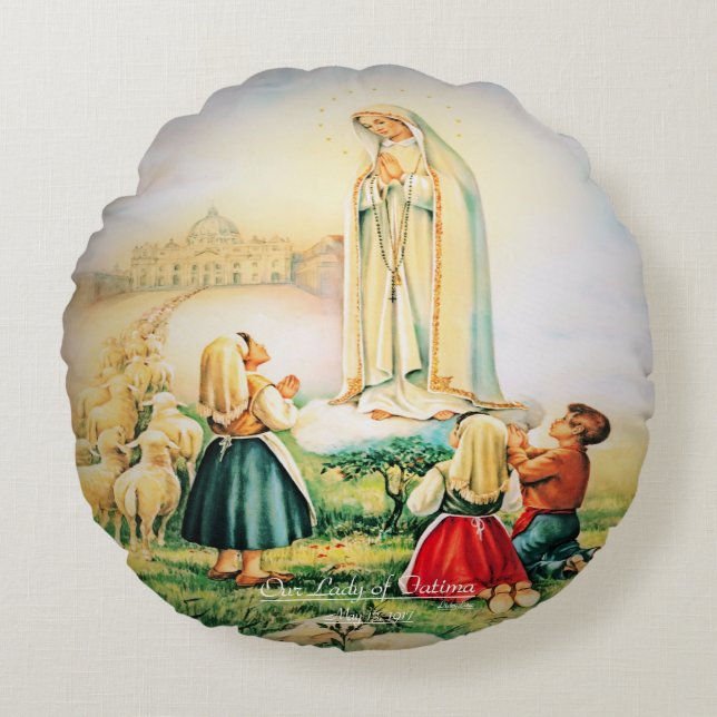 Unsere Dame von Fatima 1917 Rundes Kissen (Vorderseite)