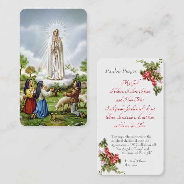 Unsere Dame von Fatima - "Gebetskarte verzeihen" Begleitkarte (Vorne/Hinten)