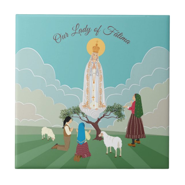 Unsere Dame von Fatima und die drei Hirten Fliese (Vorderseite)