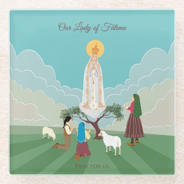 Unsere Dame von Fatima und die drei Hirten Glasuntersetzer (Vorderseite)